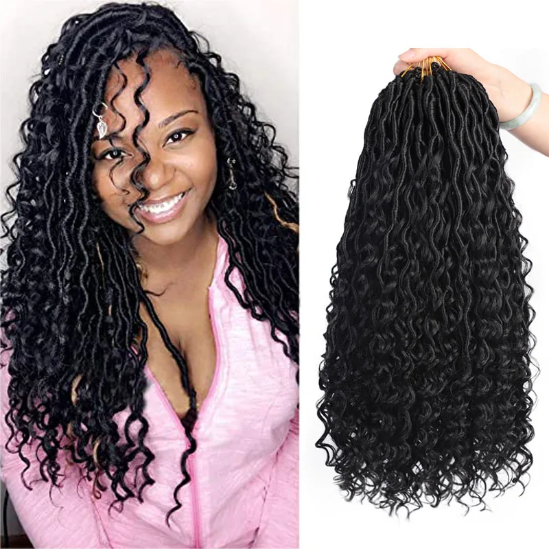 

ELEGANT MUSES Synthetic 18inch Messy Goddess Faux Locs Curly Crochet Braid Bohemian Soft Braids Hair Extensions For Black Women