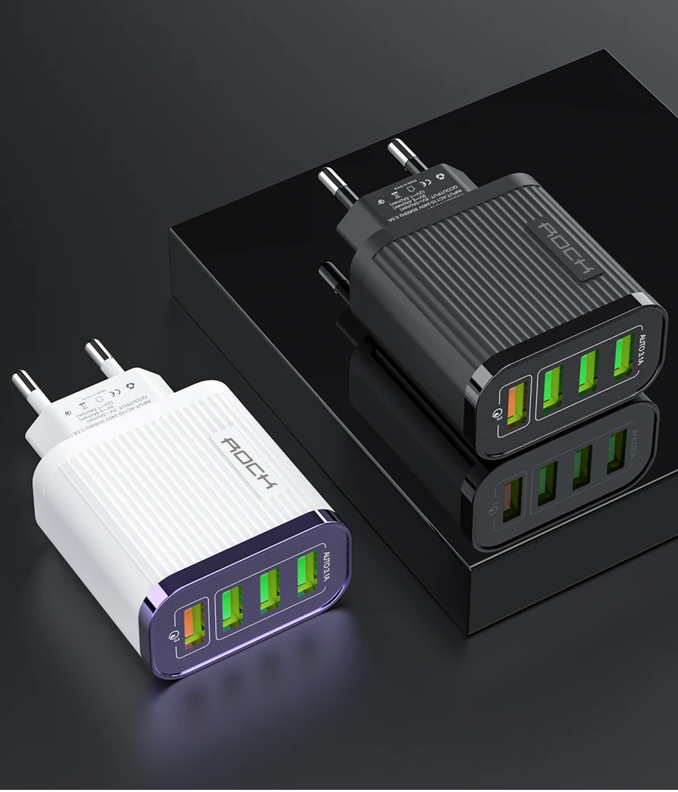 ROCK Quick Charge 3,0 зарядное устройство для телефона 4 порта USB 35 Вт QC 3,0 быстрое зарядное устройство для iPhone 11 Xiaomi huawei настенное зарядное устройство адаптер