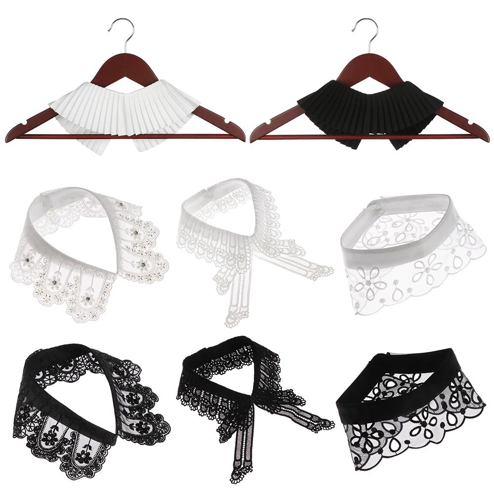 

Detachable Collar Women Classic Crystal Lace Front Tie White Fake Collar Stand Beads Ladies False Blouse Collar Half Shirt