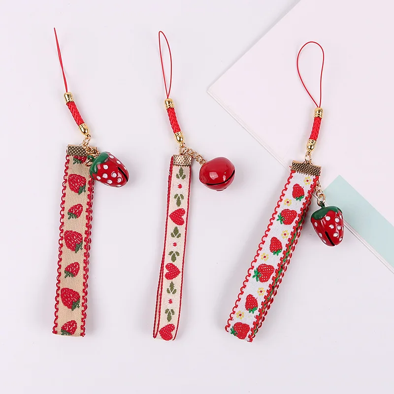 

18pcs Kawaii Strawberry Bell Lanyards Phone Straps for Mobile Phone Accessories Harajuku Wristband for Airpod Pendant Diy Girl