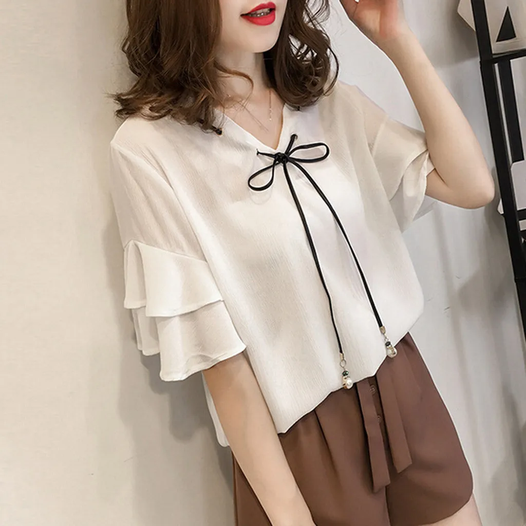 Модная женская Повседневная рубашка короткая блузка с рукавом бабочкой