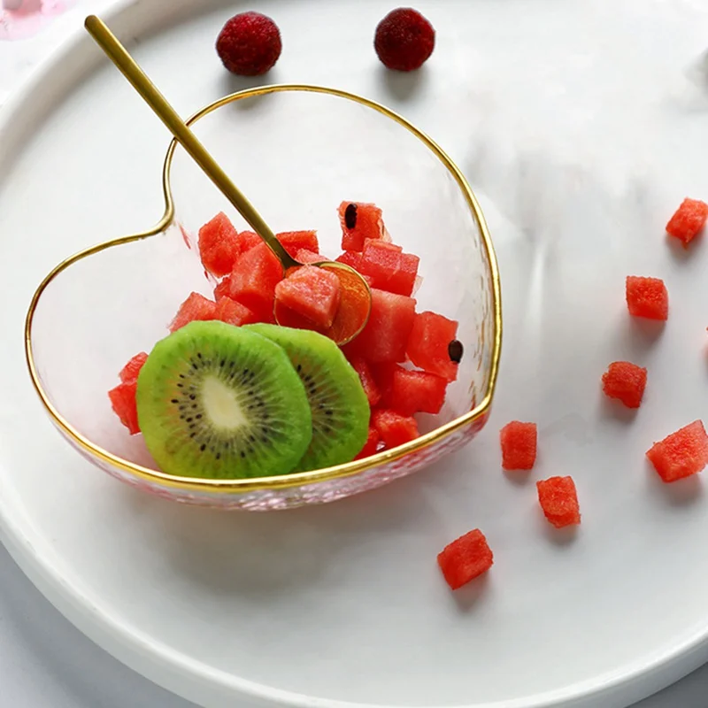 

Cute Heart Bowl Gold Side Crystal Transparent Glass Bowl Vinegar Seasoning Solid Soybean Small Dish Sauce Salt Snack Plates