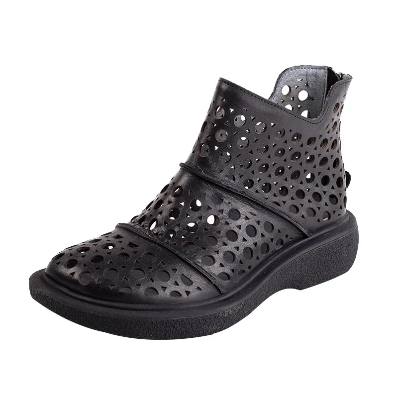 Повседневные кожаные ботинки женские сандалии сезон лето открытые дышащие