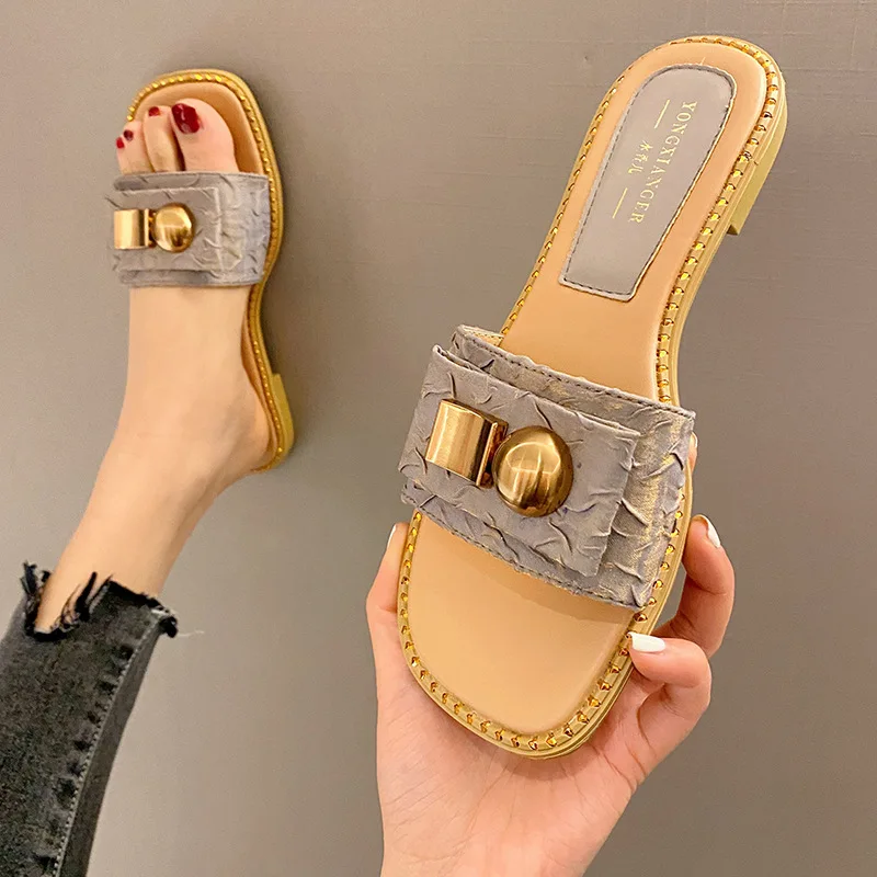 

Сандалии Sheos женские с металлической цепочкой, брендовые дизайнерские босоножки из кожи, плоская подошва, открытый носок, Подиумные гладиат...