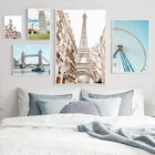 Настенные постеры с изображением колеса обозрения, Бруклинского моста, замка, скандинавские плакаты и принты, настенная живопись на холсте, настенные картины для декора гостиной