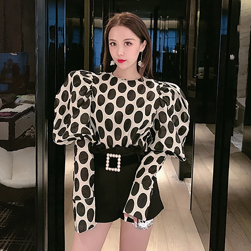 CHICEVER винтажная женская рубашка в горошек с круглым вырезом пышным длинным