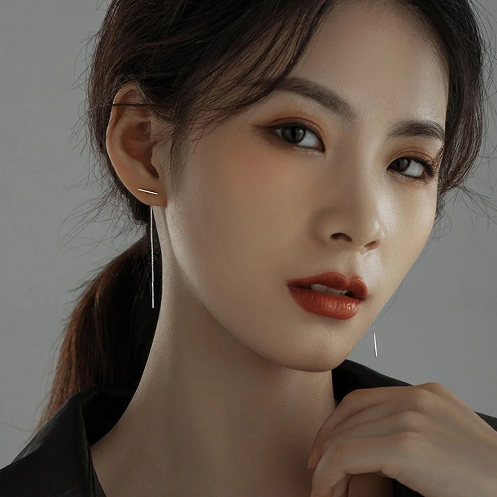 

Simple Fashion Long Tassel Chain Drop Earrings Charm Sterling Silver Classic Dangle Ear For Women Wedding Jewelry Party Jewelry