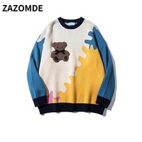 zazomde vintage men sweater pullover knitted fashion korean autumn winter warm loose patchwork casual trendy sweater fashion top