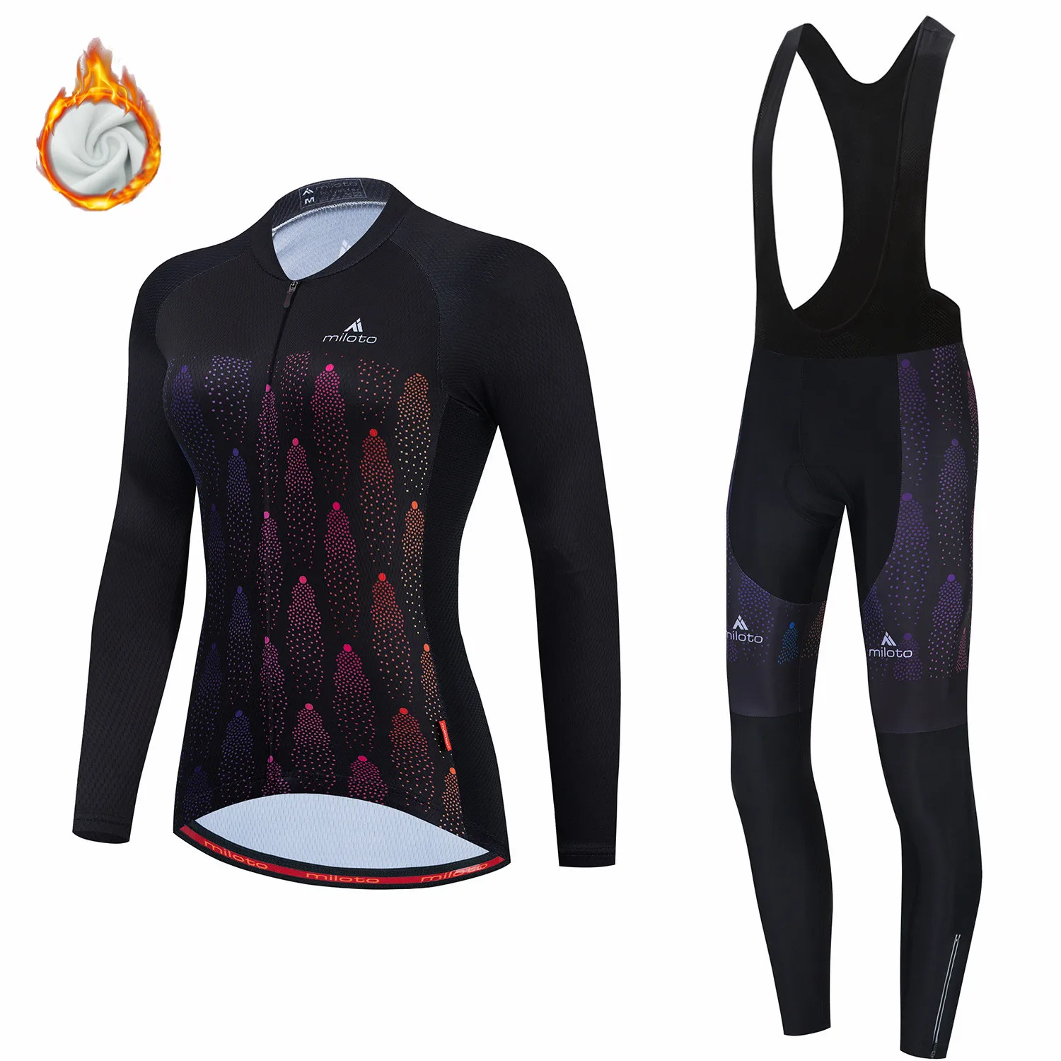 MILOTO-Thermal Fleece Велосипедный костюм для женщин комплект черных брюк Джерси Ciclismo