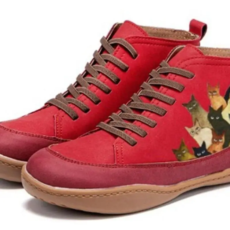 

2021 British Style Fashion Print Cat Pattern Round Toe Shoes