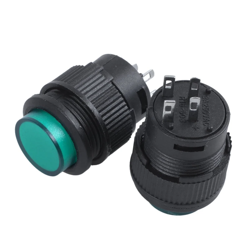 2 шт. 4 Клеммы Зеленый светодиодный кнопочный переключатель постоянного тока 3 в| |