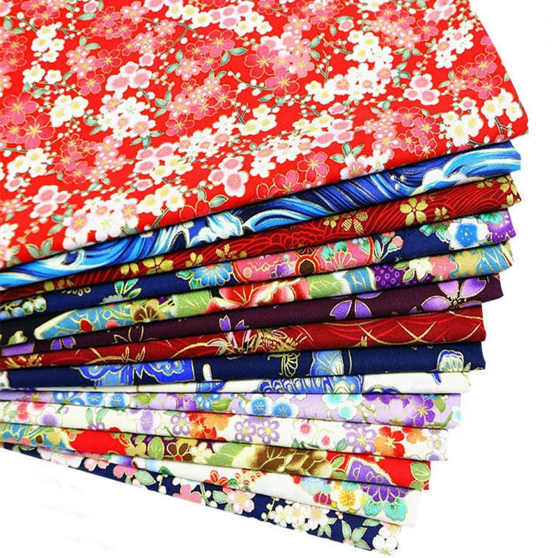 

Japanese Style Bronzing Cotton Fabric Flower Butterfly Fish Cat Dog Cherry Blossoms Printed Sewing Patchwork Per Half Meter