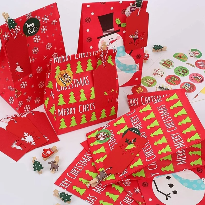 Набор из 24 подарочных пакетов Заполняемые пакеты крафт-бумаги календарь для