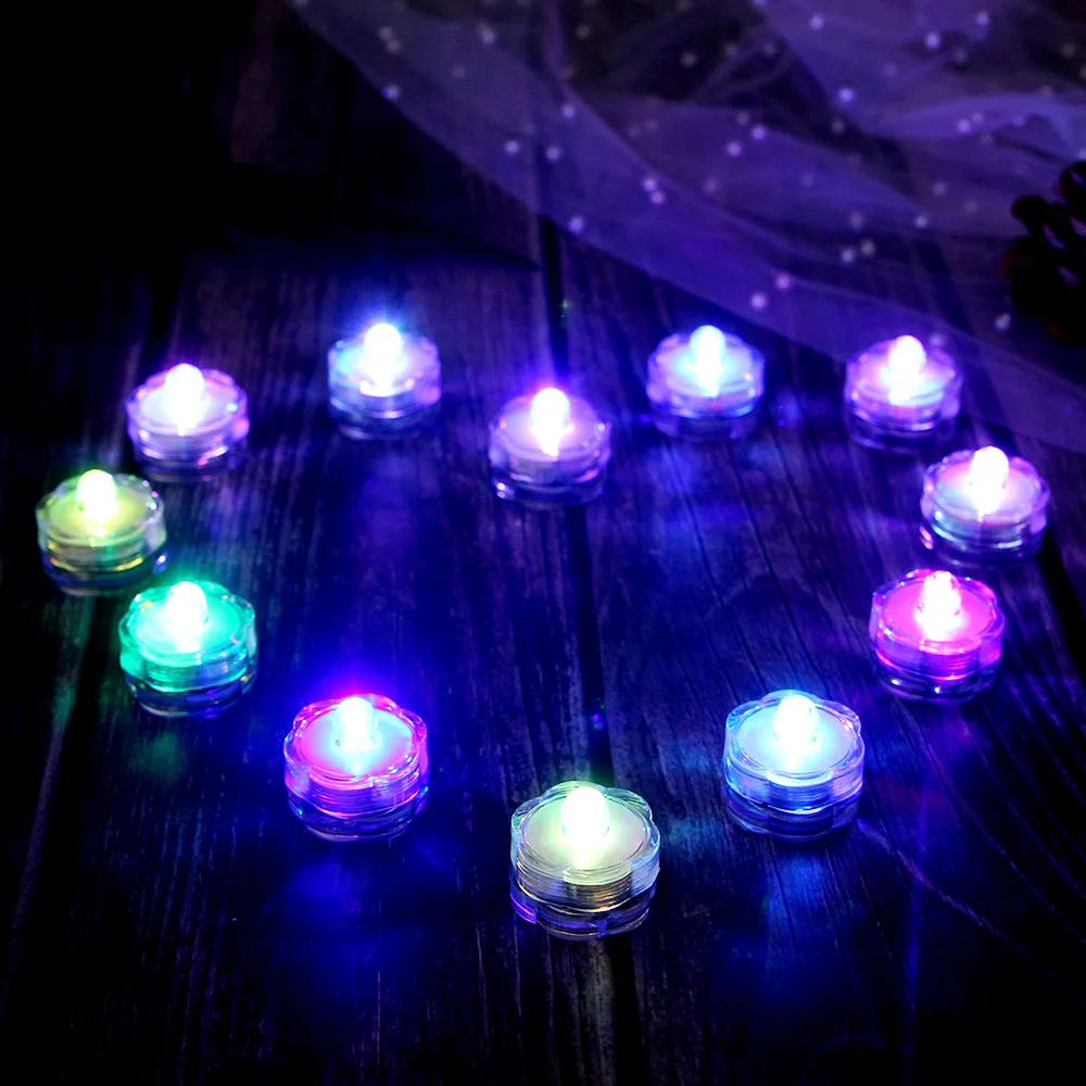 

12pcs Waterproof LED Tealight Simulation Candle Wedding Underwater Swimming Pool Tea Light for Christmas Wedding Party Decor