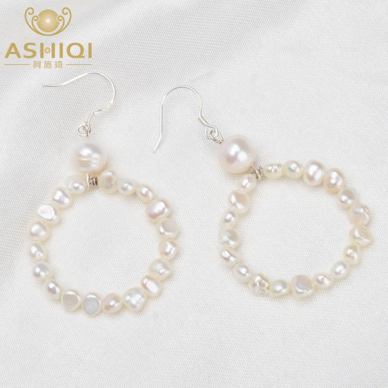Женские серьги подвески из натурального пресноводного жемчуга ASHIQI серебро 925