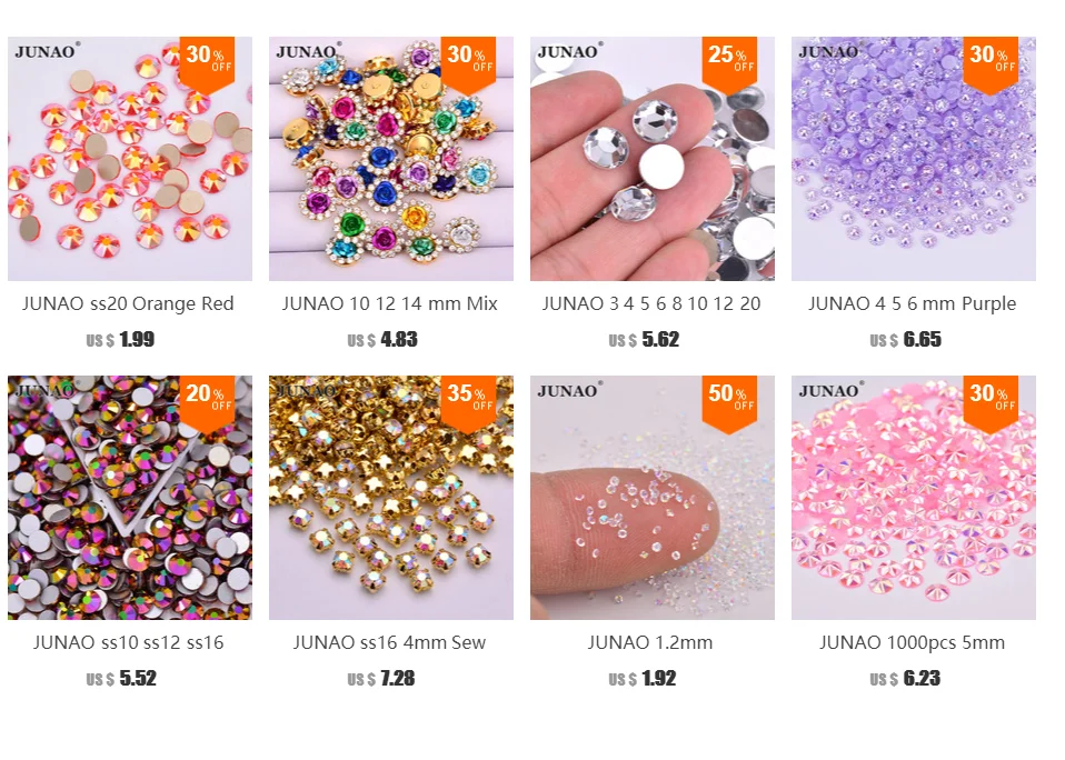 JUNAO SS6, 8, 10, 12, 16, 20 разных размеров, прозрачные белые стеклянные стразы для ногтей, плоские с оборота, для самостоятельного изготовления ногтей, Кристальные камни, круглые стразы для скрапбукинга