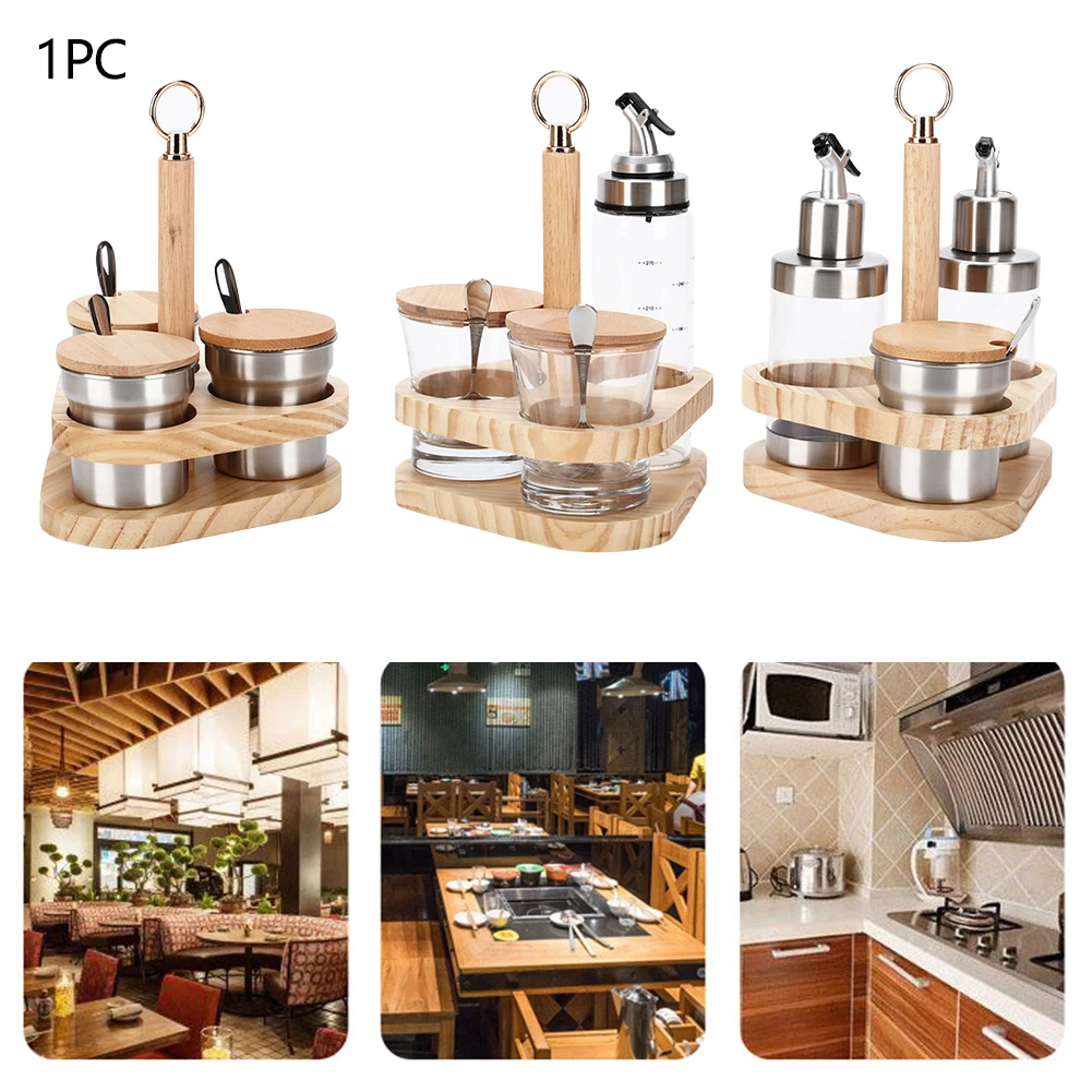 

Visible Desktop Storage Seasoning Jar Set With Rack Container Cooking Spoon Condiment Kitchen Oil Bottle Chili Pepper Salt