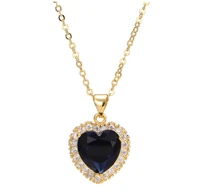 sapphire cubic zircon inlaid the heart of ocean pendant 18inches gold necklace for women n0371