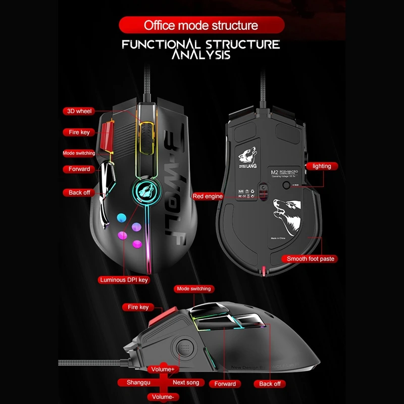 Проводная мышь ZIYOU LANG M2 PIXART 3325 12000DPI 11 клавиш RGB подсветка USB для онлайн игр на ПК и
