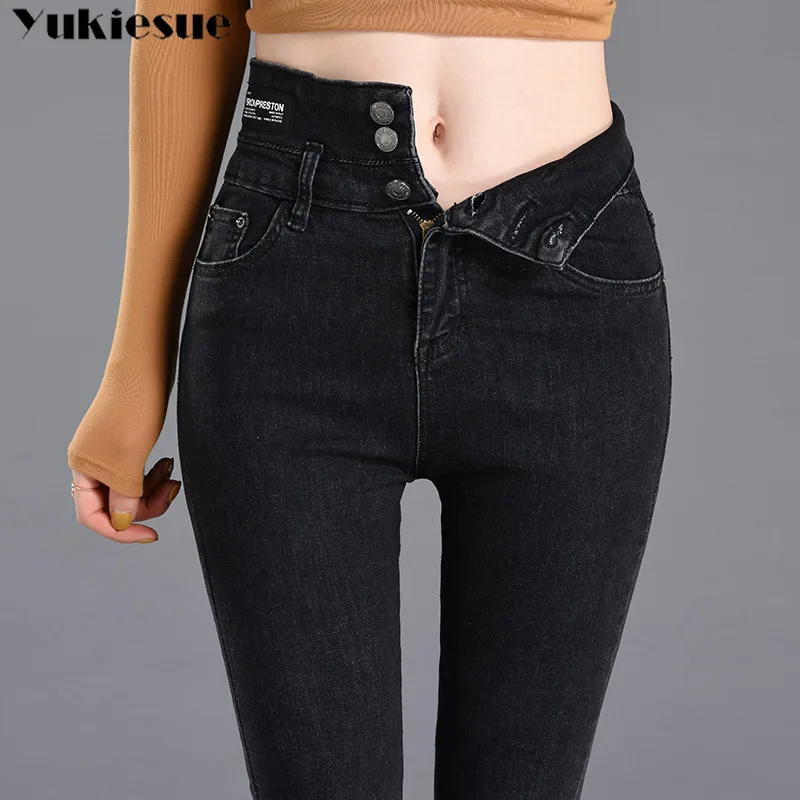 Зимние плотные джинсы бархатные теплые женские джинсовые штаны эластичные