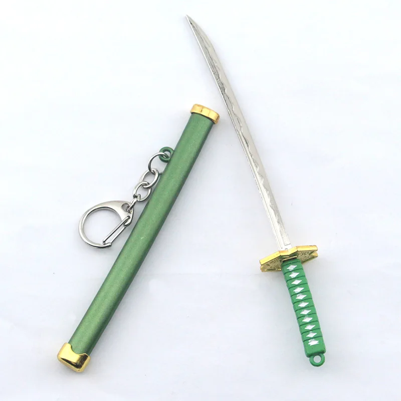 Green Горячая одна штука брелок для ключей Roronoa Zoro меч китсу игрушка модель металлический брелок llaveros Брелок для ключей чавейру аниме ювелирные изделия - Цвет: Green