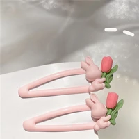bunny hairpin pink hairpin sweet tulip flower hairpins barrettes fashion kids hair accessories ornament girls hair clips
