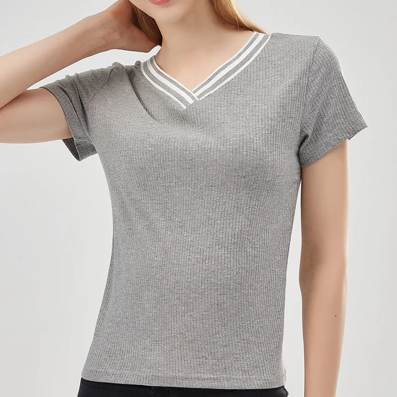 

Amazon Women's New Round Neck Short Sleeve T-shirt Casual V-neck Solid Color T-shirt