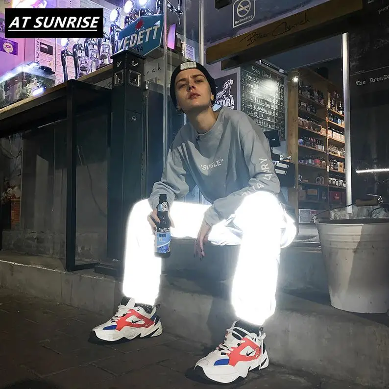 Светоотражающие Джоггеры для мужчин и женщин повседневная однотонная уличная