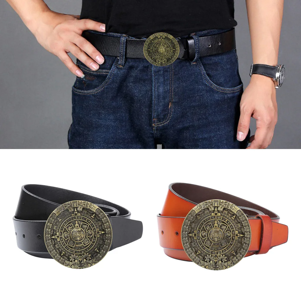 Men Western Leather Belt American Biker Gothic Aztec Buckle Classic Waistband | Belts