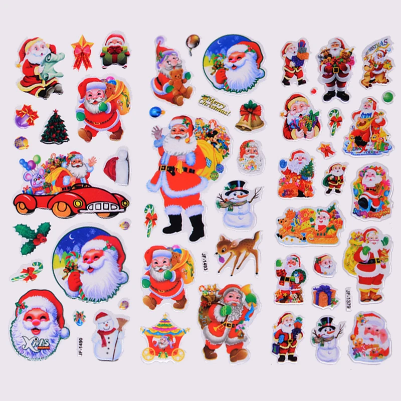 Pegatinas decorativas 3D de Navidad para ni&ntilde;os, 6 hojas, Santa Claus en forma de mu&ntilde;eco de nieve, pegatina, bricolaje, &aacute;lbum de recortes, Juguetes Divertidos para ni&ntilde;os, regalo de Navidad-3