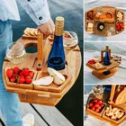 Портативный деревянный стол для пикника, складной винный столик с ручкой для путешествий, со съемным держателем для бокалов, фруктов, закусок