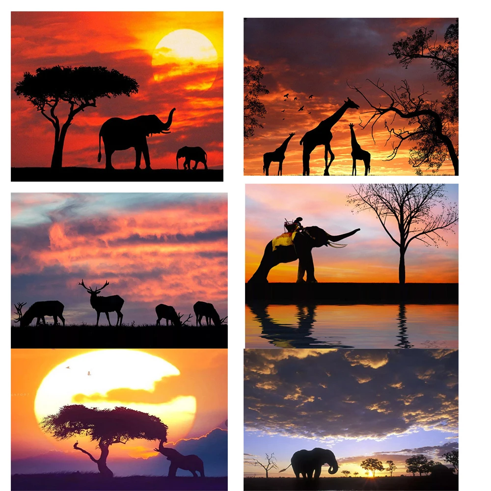 

5D Diamond Painting Landscape Sunset Elephant DIY Diamond Embroidery Animals Cross Stitch Pictures Mosaic Craft Home Decoration