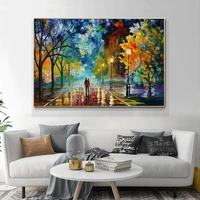 colorful palette knife oil painting art prints on canvas raining street print canvas painting wall art for living room decor