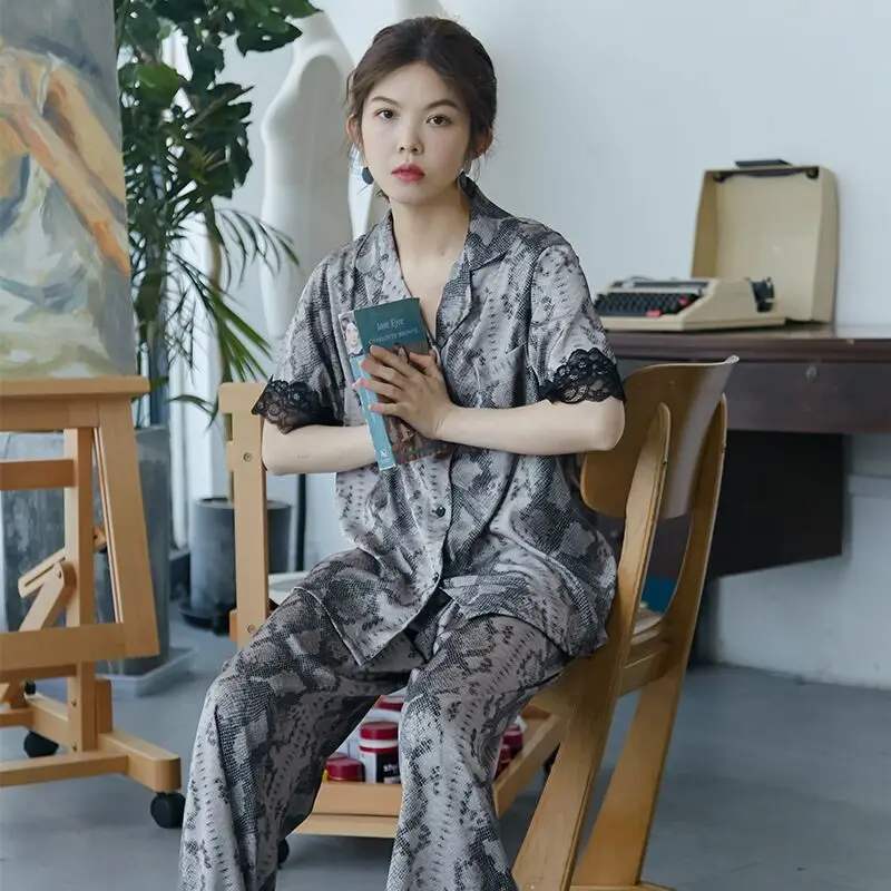 Сексуальные кружевные шелковые пижамы с серпантином для женщин 2 предмета