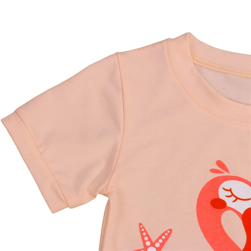 

2 Pcs Infant Casual Pajamas, Girls Flamingo Print Short Sleeve Round Neck T-shirt + Pants