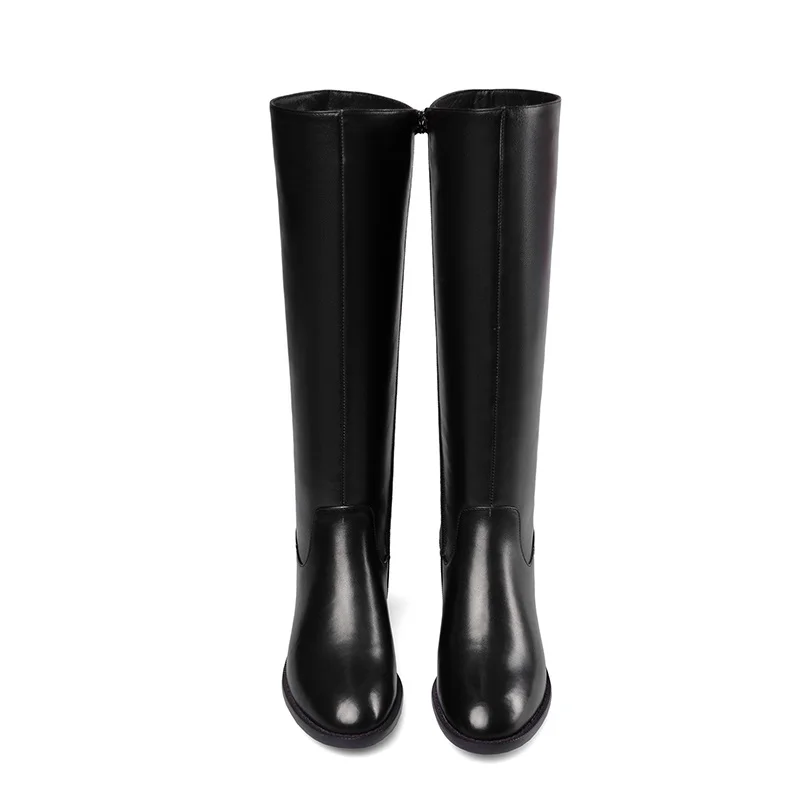 

ZVQ Winter New Fashion Knee High Boots Otside Comfortable Mid Heels Round Toe Zipper Genuine Leather Women Shoes Drop Shipping
