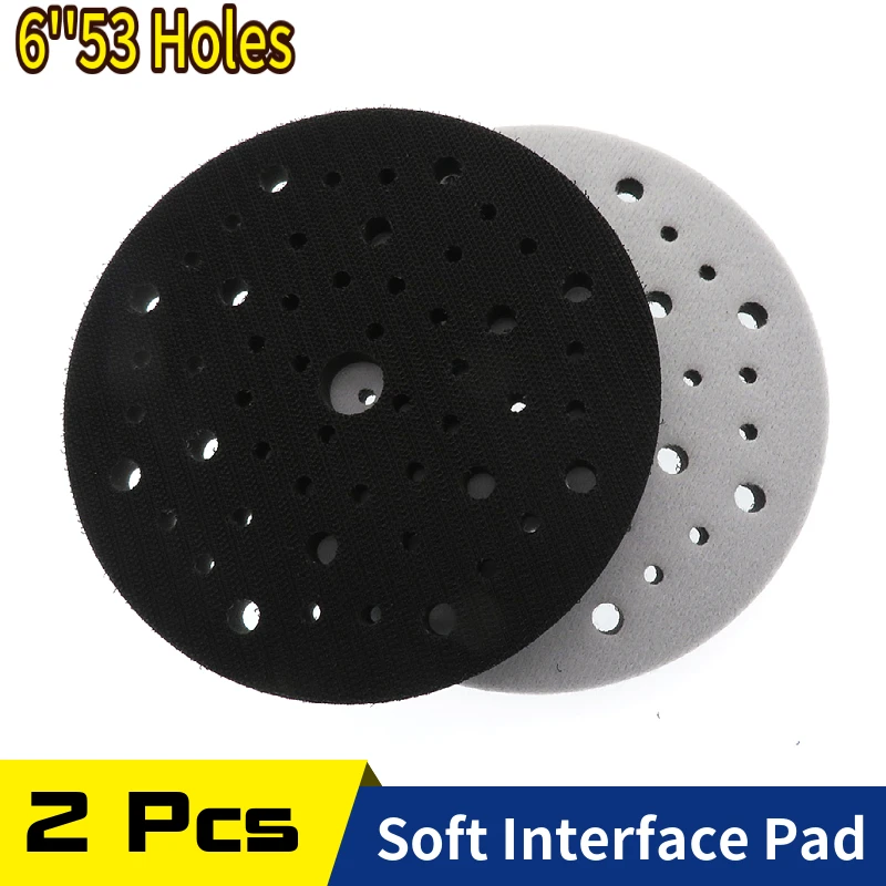 

2PCS 6 Inch 150mm 53-Hole Soft Interface Pad Hook and Loop Sanding Disc Buffer Sponge Interface Cushion Pad for Backing Pad