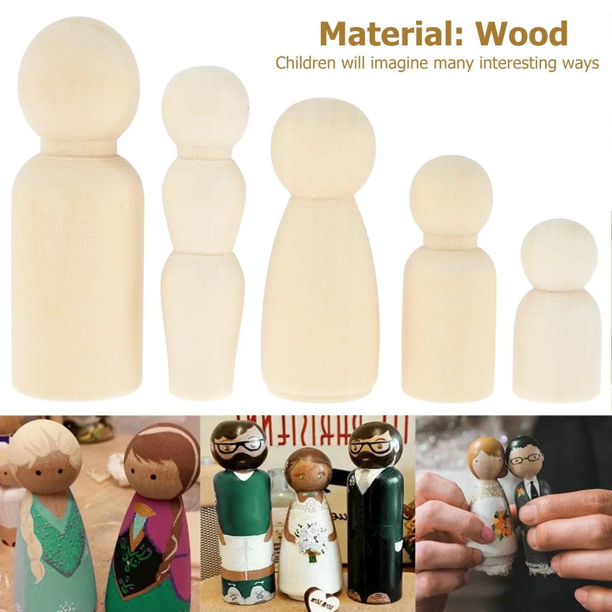 

50Pcs Wooden Peg Dolls Unfinished Peg Doll Body Unpainted Family Figures for Kid Painting DIY Craft Art Home Wedding Paty Decor