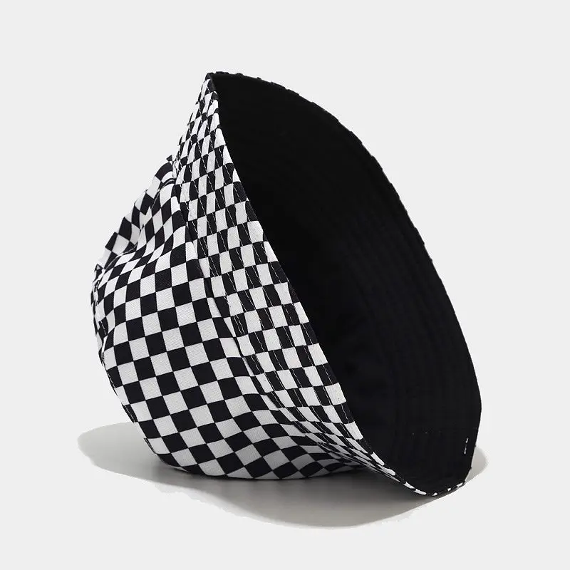 

New Black White Plaid Check Bucket Hats Fishing Caps Women Mens