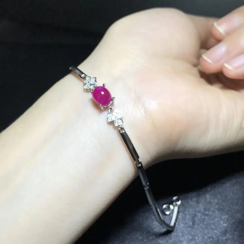 MeiBaPJ простой браслет с натуральным глянцевым Рубином серебро 925 пробы красным