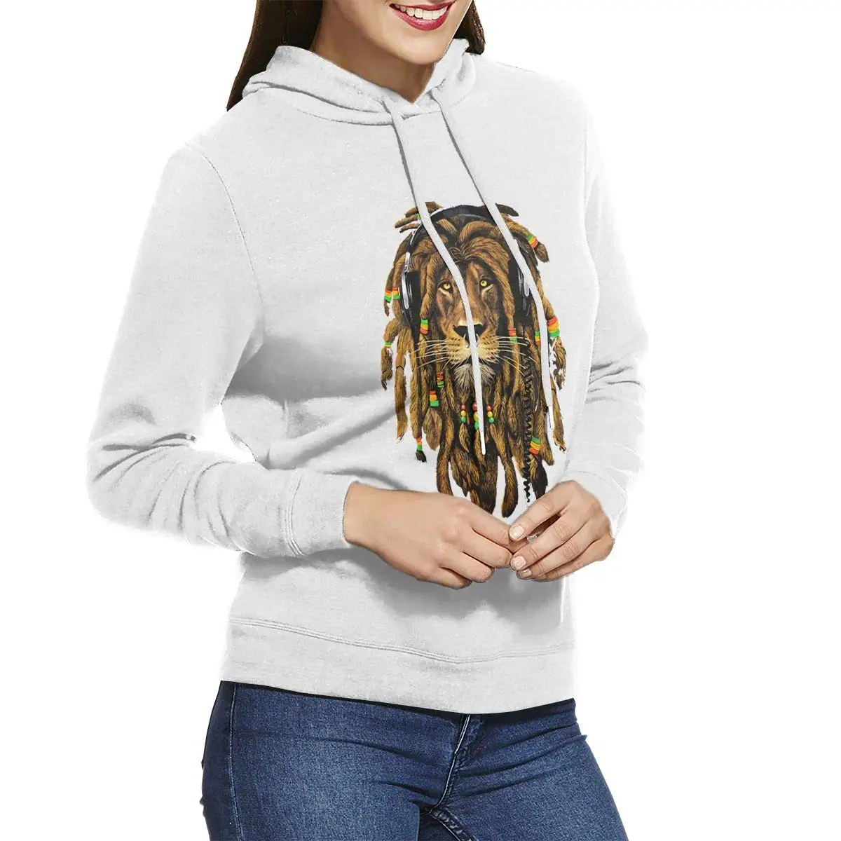 TSDFC Woman Dreadlock Rasta Lion Headphones Charcoal Raglan Hoodie |