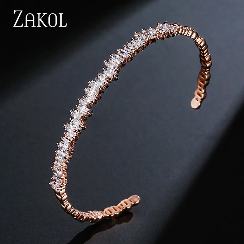 Модные черные браслеты ZAKOL с кубическим цирконием, модные браслеты-манжеты для женщин и девушек, вечерние ювелирные изделия на свадьбу FSBP154