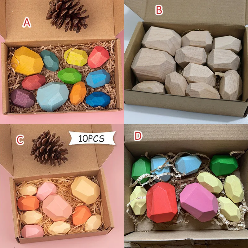 

Rainbow Lightweight Balancing Wooden Building Blocks Set Blocks Colored Stones Stacking Game Rock Blocks Educational Puzzle Toy
