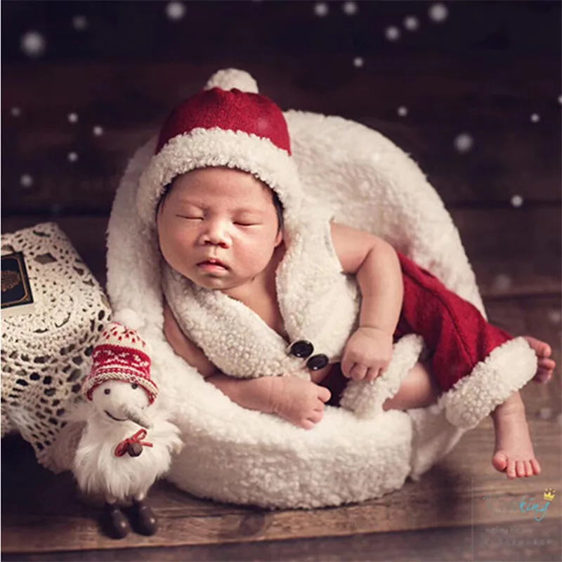 

Baby Christmas Theme Photography Prop Hat + Vest + Shorts Santa Claus Styling Clothing