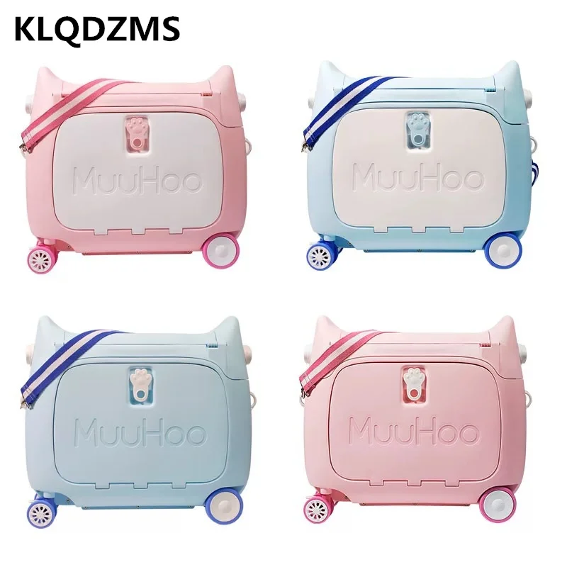 KLQDZMS Children's Multifunctional Rolling Suitcase 20Inch Kids Riding luggage Cartoon  Child Trolley Case  Handbag