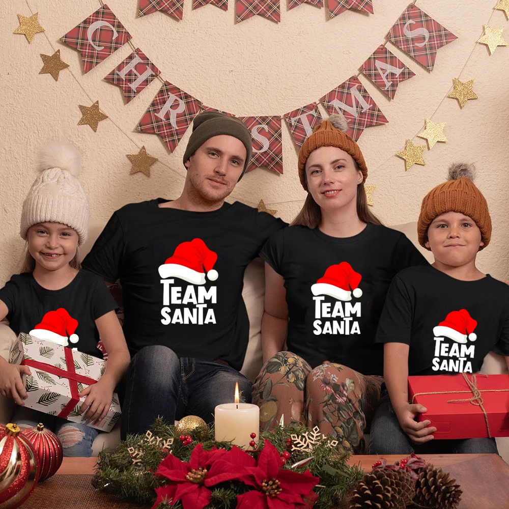 Camisetas de manga corta con estampado de Pap&aacute; Noel para ni&ntilde;os, ropa a juego para Familia y Navidad, regalo de Navidad, 2020, 1 ud.-0