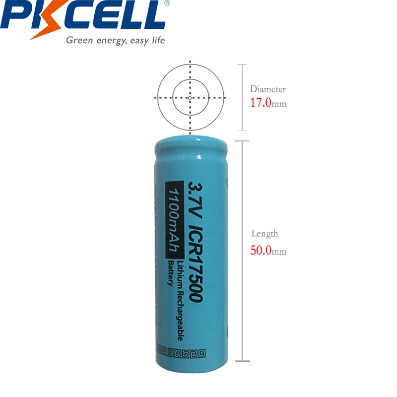 

PKCELL ICR17500 3.7V Li-ion Rechargeable Battery 1100mAh Li-ion A Batteries For LED flashlight torch,speaker and usb charger