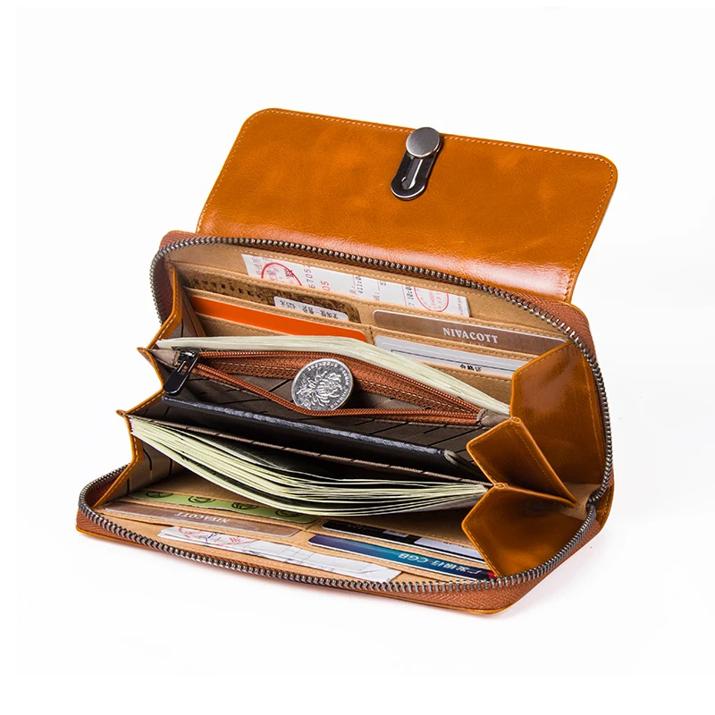 Контактный длинный женский кошелек натуральная кожа для монет Женский держатель