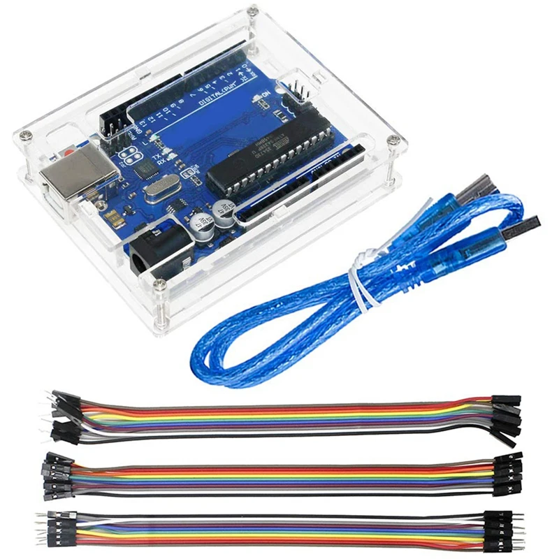 Uno R3 Atmega328P Atmega16U2 Microcontroller Development Board Compatible For Arduino Ide With Usb Cable And Transparent | Электроника