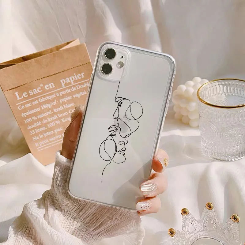 Funny Abstract Art Lines Fashion Phone Cases Cartoon Women Clear Cover For iphone 11 12 13 Pro Max SE 2020 7 8 Plus XR XS XS MAX